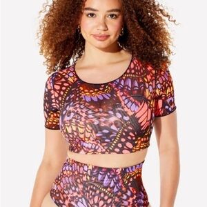 Yitty Shapewear Mesh Me Smoothing Midi Top Butterfly Print Size Large Cropped